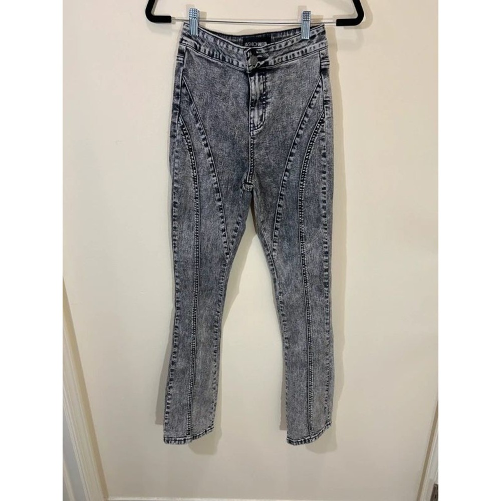 Fashion Nova Jeans Grey Acid Wash Moto Zipper Ankle